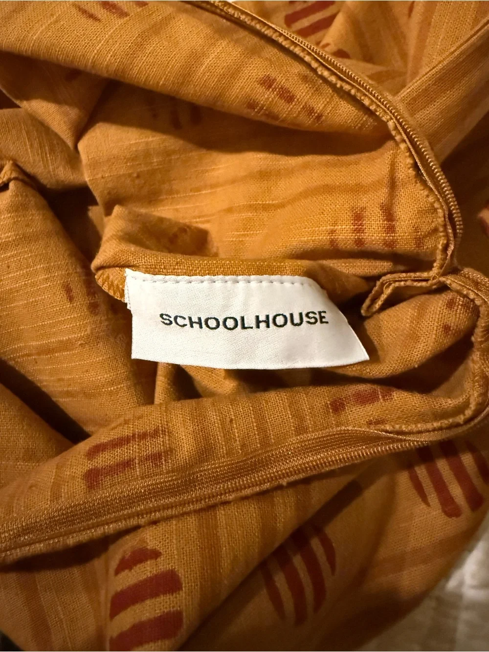 Schoolhouse Mustard Brown Blockprint Pillow Covers with Red-rust Dot Accents